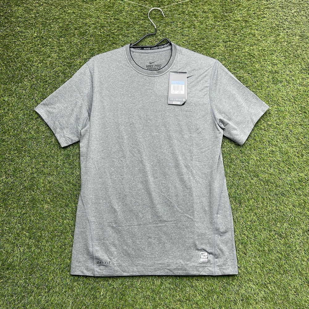 Nike Pro Combat Shirt Mens Medium Gray Fitted Dri-Fit Short Sleeve Sports NWT